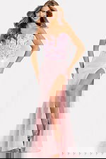 Sequin Floral Embroidered Prom Dress With Slit