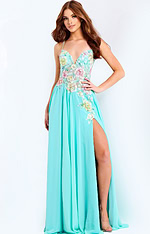 Sheer Bodice Light Blue Prom Dress