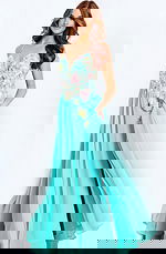 Floral Appliqué A Line Prom Dress With Slit