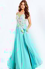Floral Appliqué A Line Prom Dress With Slit