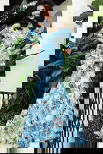 Blue floral off shoulder mermaid gown