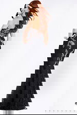 Black lace fitted prom gown with beaded details