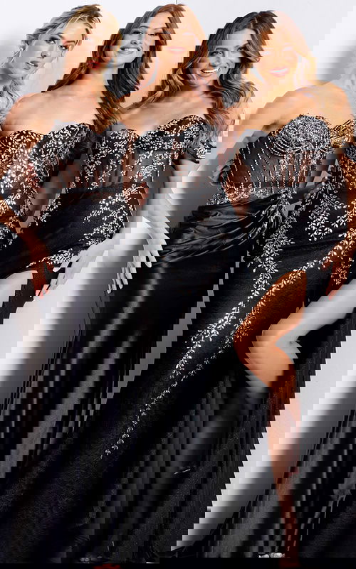 3 black embellished dresses