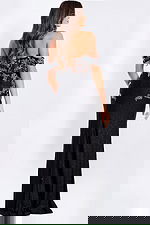 Black fitted gown with lace-up back and sparkling details