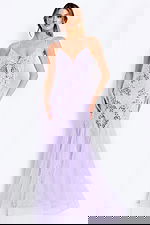 Lavender lace prom dress with sequin embellishments