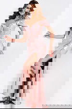 Satin pink gown with floral embroidery 49719