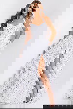 Sweetheart bow bodice prom gown with playful polka dots