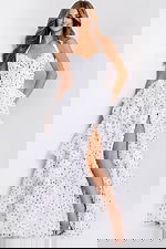 Halter polka dot prom dress with tiered ruffle skirt