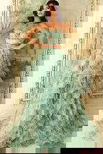 strapless print green dress with cut out on the bust 49777