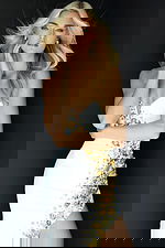 Close-up of sweetheart neckline gown with golden sequin design