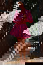 Jovani 49803 pink tweed two piece set with cropped blazer jacket and flared pleated mini skirt, accented with crystal embellished waistband trim