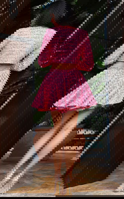 Structured Tweed Cropped Jacket And Flared Mini Skirt Set