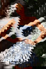 Strapless Botanical Print Ruffle Hem Mini Dress