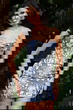 Strapless printed mini dress with front bow detail