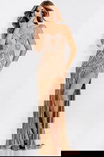 Elegant fitted gold prom dress with straps