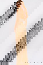 Gold beaded prom dress with keyhole cutout