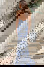 blue and white beaded open back dress 49812