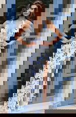 halter neck high slit beaded dress 49812