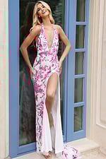 Beaded Halter Dress With High Slit 49812 - Image 7