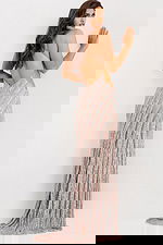 Strapless floral sequin prom dress with slit