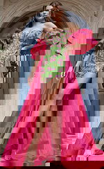 Strapless fitted mini dress with floral sequin detail and dramatic detachable overskirt