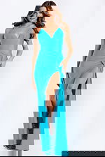 Fitted formal gown with strappy back and flowing skirt.