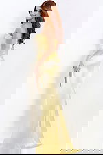 Elegant satin prom dress with structured bodice and side slit