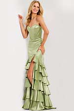 Fit and flare satin gown with sweetheart neckline