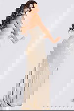 Shimmering metallic prom gown with ruched waist