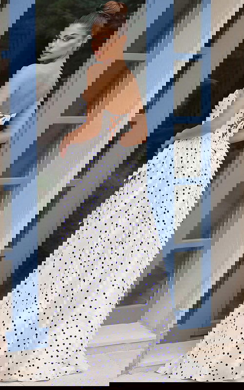 back of lace back up flowy poko dot dress 49899