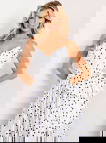 front view of the v neckline a line pokodot dress 49899