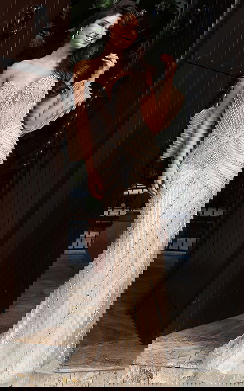 corset bodice sweetheart neckline embellished nude and silver dress 50204