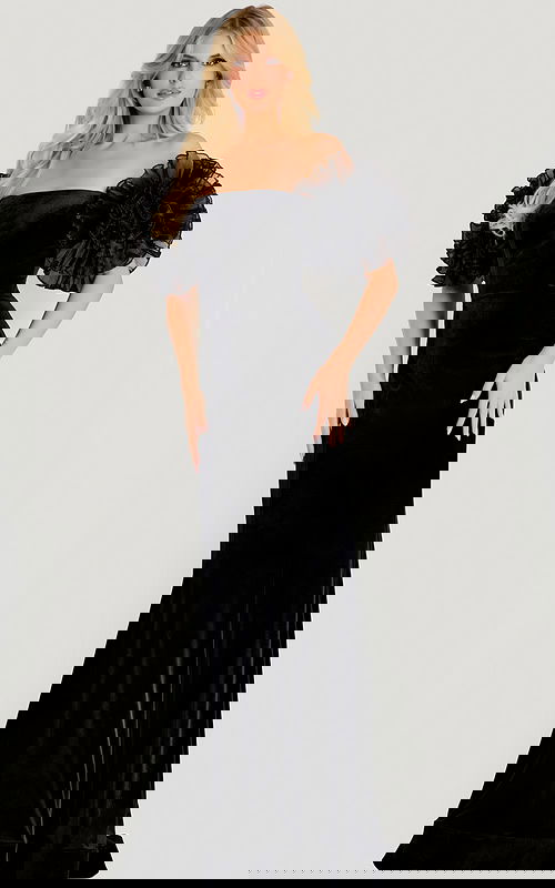 strapless fitted dress with ruffled sleeves 50216