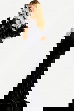 black fitted dress with organza sleeves 50216