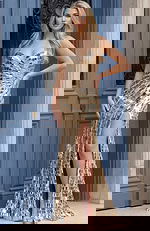 gold mirror high slit sexy dress 50228