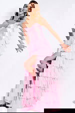 Light pink layered prom gown with cascading ruffles