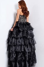 Tiered ruffle black gown with sheer bodice 50259