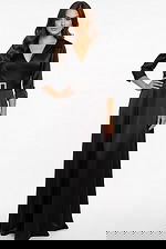 black v neckline dress with belt 50262