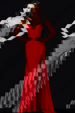 high slit red corset bodice dress 50277