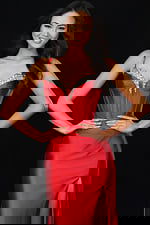 red embellished corset bodice dress 50277