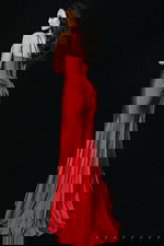 back of red high slit dress 50277