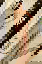 beige high slit beaded dress 50284