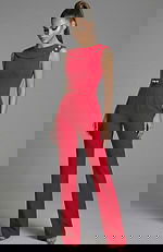 off shoulder tailored jumpsuit with pearl shoulder accents