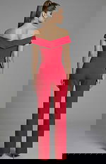 off shoulder fitted jumpsuit with straight leg silhouette