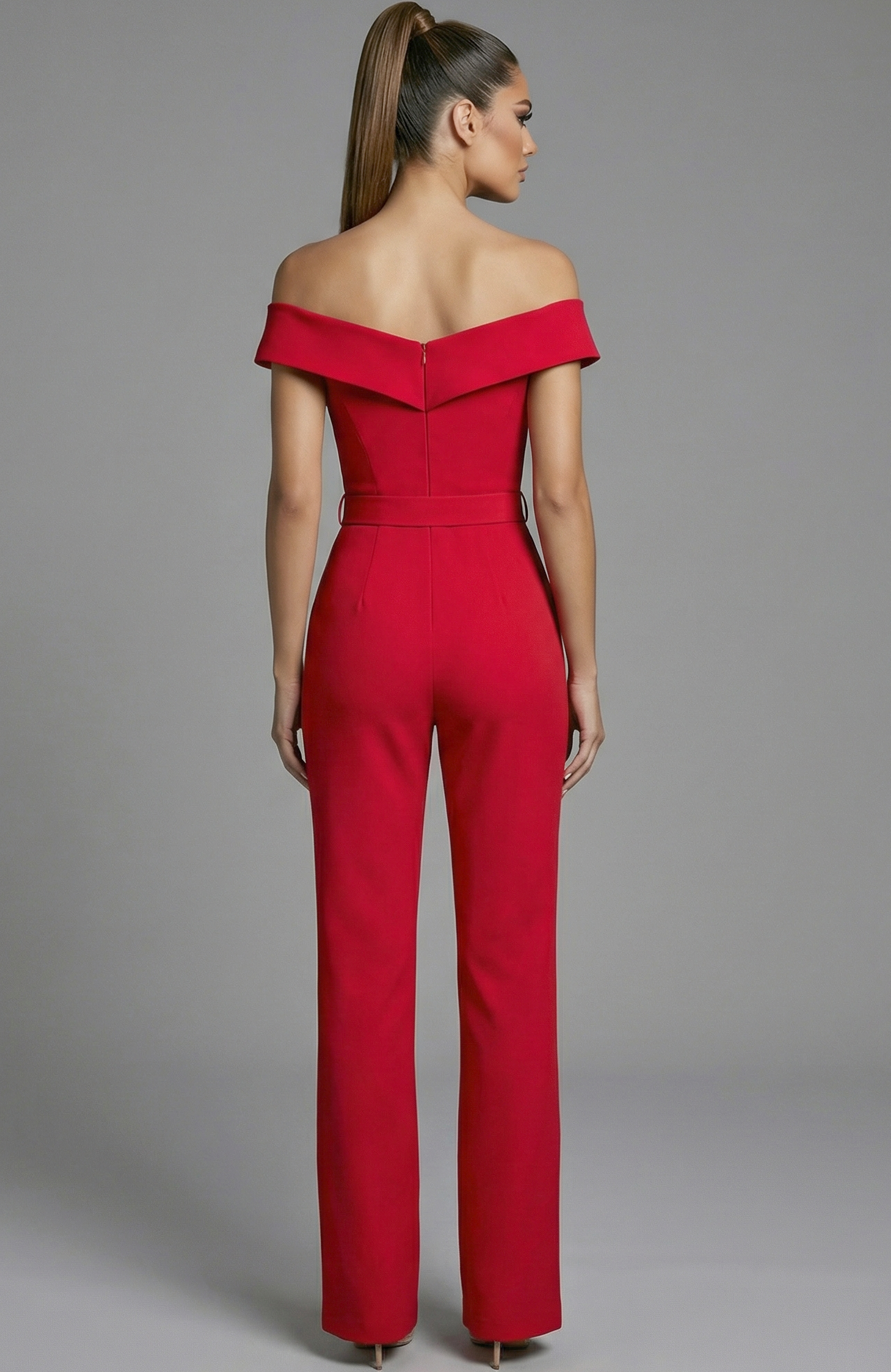 Off Shoulder Tailored Jumpsuit With Pearl Details 50299 | Jovani