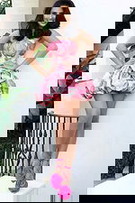 strapless floral red and white dress with bubble hem 51562