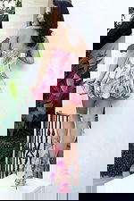 Strapless printed bubble hem mini dress with structured bodice