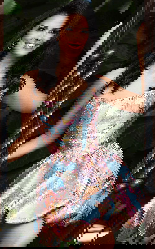 Strapless metallic jacquard mini dress with structured corset bodice and bubble skirt