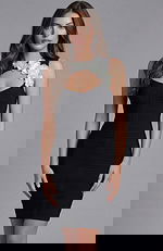 Knee length fitted dress with open back and smooth structured finish