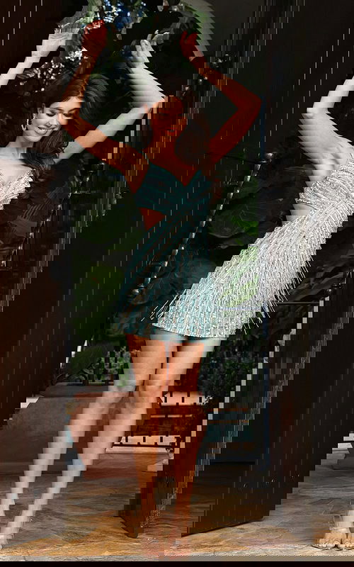 embellished cut out fringe dress 51591